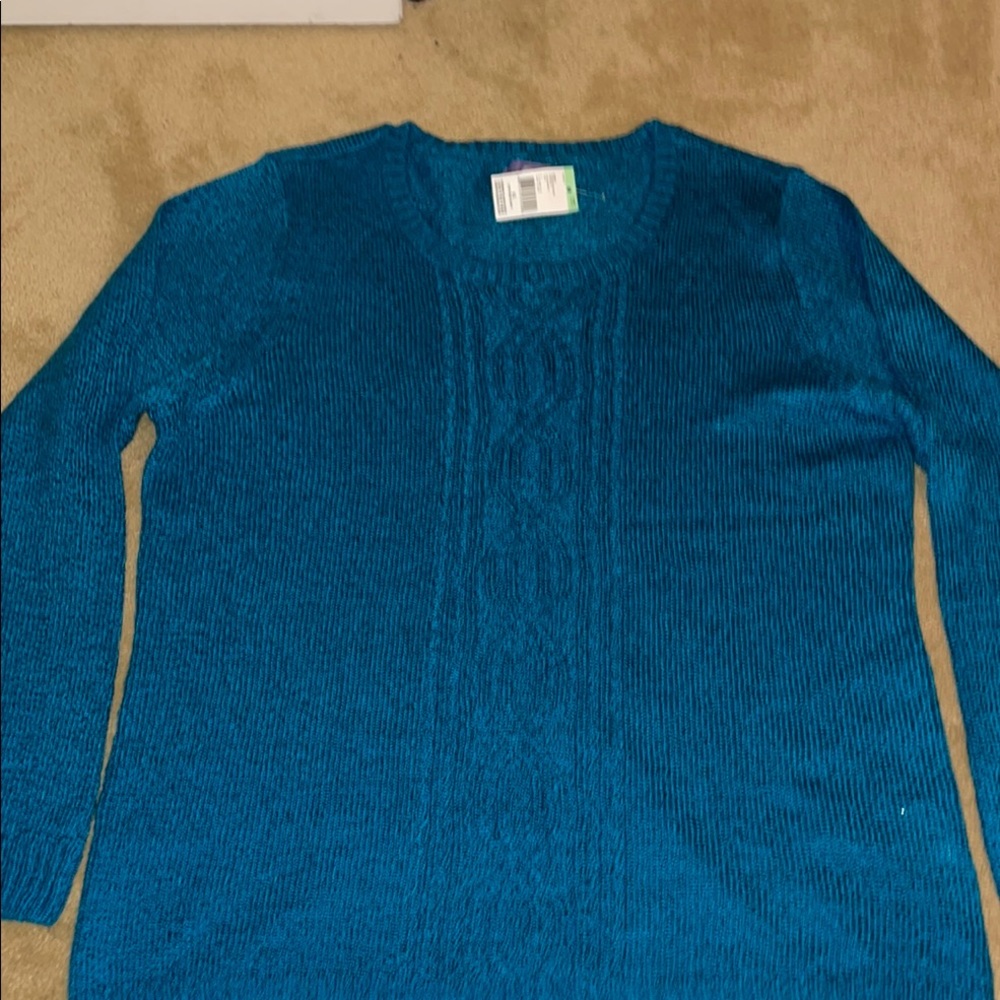 NEW WITH TAGS Laura Scott Turquoise Cable Knit Sweater